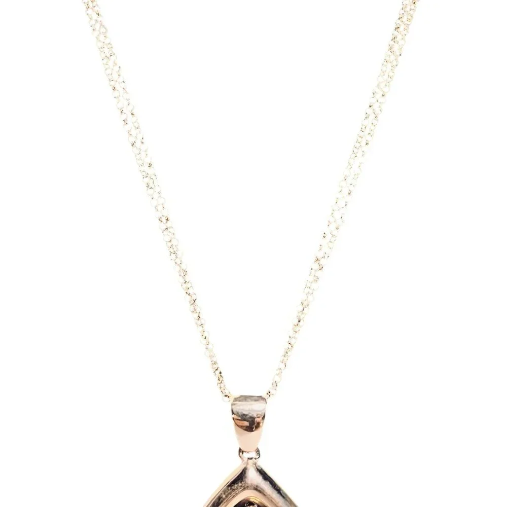 Bronzo Italia Rose Gold Tone Necklace With Druzy Quartz Teardrop Pendant (6291) - Picture 4 of 9